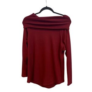 Joan Vass Burgundy Off-Shoulder Long Sleeve Top